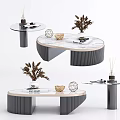 Modern Coffee Table Design With Marble Top Striped Base And Decorative Items 3d model