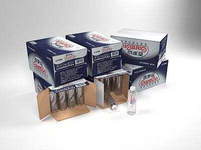 Laoshan Spring Bottled Water Cartons With Opened Packaging And Individual Bottle 3d model