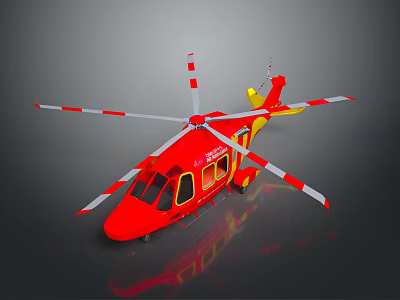 Red And Yellow Helicopter With 2024 Logo White Red Striped Rotors 3D Rendered Design 3d model