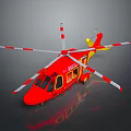 Red And Yellow Helicopter With 2024 Logo White Red Striped Rotors 3D Rendered Design