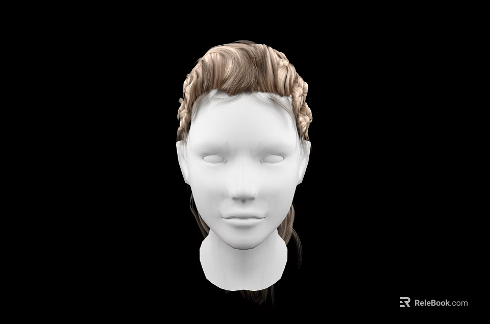 Game and Movie Character White Face Model With Brown Braided Hairstyle On Black Background 3d model 