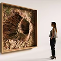 Large Natural Landscape Wall Decor In Wooden Frame With Woman Standing Nearby