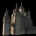 Ancient Medieval Castle Exterior With Stone Towers Spires And Gothic Architectural Design
