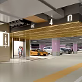 Modern Indoor Parking Garage With Number 4 Entrance Cars Bright Lighting And Pedestrians