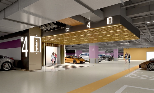 Entrance to elevator hall Underground parking lot 3d model