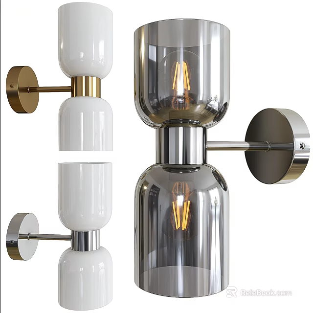 Modern Wall Lamps with Glass and Ceramic Shades in Brass and Chrome Finishes 3d model 