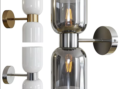 Modern Wall Lamps with Glass and Ceramic Shades in Brass and Chrome Finishes 3d model