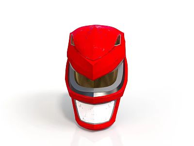 Red Character Helmet Design With Metallic Visor And Shiny Finish 3d model