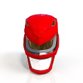 Red Character Helmet Design With Metallic Visor And Shiny Finish