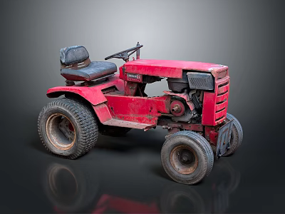 Red Functional Tractor with Black Seat Steering Wheel and Heavy Duty Tires 3d model