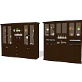 Dark Brown Wooden Wine Cabinet With Glass Doors For Wine Bottles And Glasses