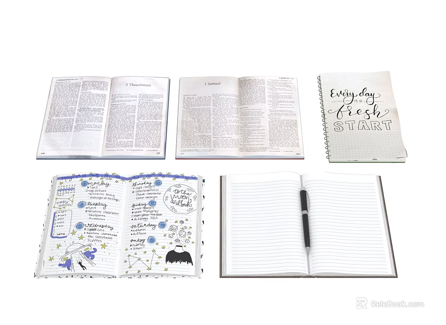 Creative Notebooks With Text Hand Drawn Stickers Blank Pages And Pen 3d model 