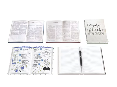 Creative Notebooks With Text Hand Drawn Stickers Blank Pages And Pen 3d model