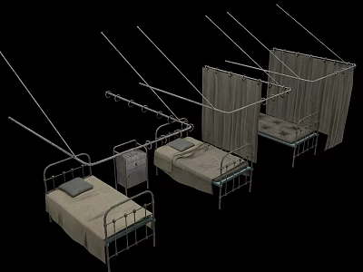 Medical Equipment for Hospital Ward with Beds IV Stands and Privacy Curtains 3d model