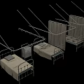 Medical Equipment for Hospital Ward with Beds IV Stands and Privacy Curtains