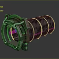 Industrial Cylindrical Metal Structure With Red Accents And Mechanical Hatch Design