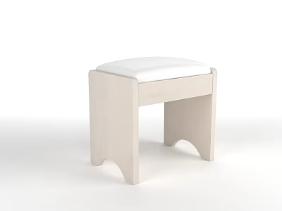 Modern Light Wood Frame Stool With White Padded Seat And Simple Design 3d model