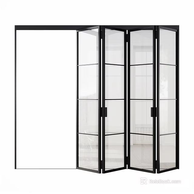 Modern Black Frame Folding Sliding Doors With Transparent Glass Panels 3d model 