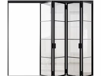 Modern Black Frame Folding Sliding Doors With Transparent Glass Panels 3d model