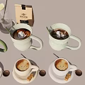 Various Coffee Beverages in Colored Mugs with Latte Art Lemon Slice Coffee Beans and Sugar