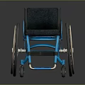 Blue Wheelchair With Black Seat Large Spoke Wheels And Metal Frame