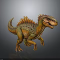 Realistic 3D Spiked Back Dinosaur Model With Orange Yellow Skin In Walking Pose