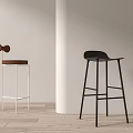 Modern Bar Stools With Black And White Metal Frames And Wooden Seats For Interior Space