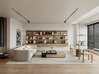 Modern Living Room Home Living Room Multi-person Sofa Coffee Table Combination Leisure Chair Chandelier Bookcase 3d model