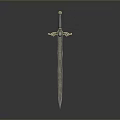 Antique Ornate Steel Sword With Engraved Blade And Gold Decorated Hilt