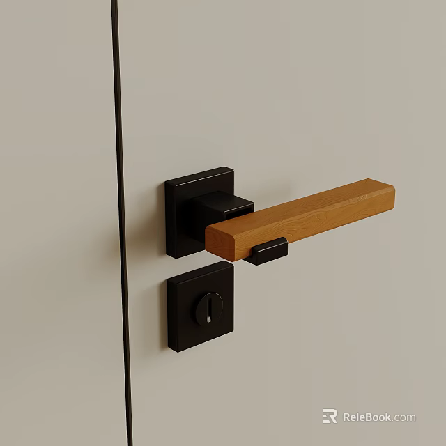 Wooden And Black Metal Door Handle With Modern Minimalist Design For Interior Doors 3d model 