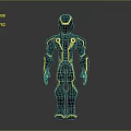 Futuristic Armored Character with Yellow Accent Lines in Dark Exoskeleton Suit 3D Render Design