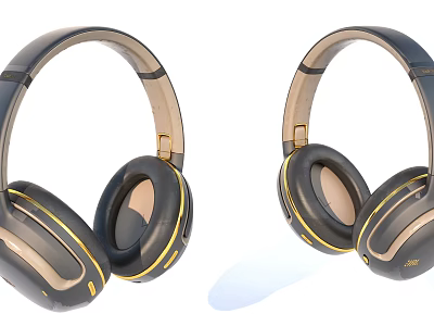 Stylish Over Ear Headphones Navy Blue Gold And Beige Wireless Design For Daily Use 3d model
