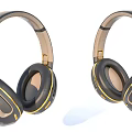 Stylish Over Ear Headphones Navy Blue Gold And Beige Wireless Design For Daily Use