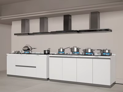 Modern Kitchen Interior With White Cabinets Range Hoods Stovetops And Cooking Appliances 3d model