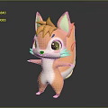 Cute Cartoon Small Animal Character 3D Model With Orange Fur And Green Eyes Standing Pose
