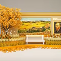 Van Gogh Themed Photo Spot With Golden Tree Sunflowers White Bench And Wheat Field Art