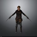 3D Fantasy Warrior Character With Wolf Companion Wearing Brown Black Armor Holding Dual Swords