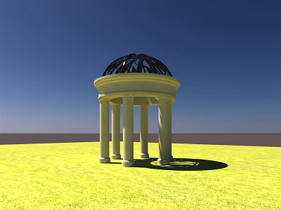 Classical Gazebo With White Columns Black Dome On Green Grass Under Blue Sky 3d model