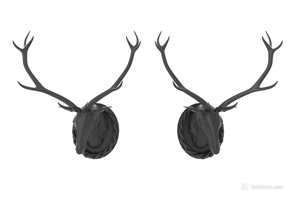 Pair of Black Deer Head Animal Wall Decor for Home Interior Decoration 3d model 