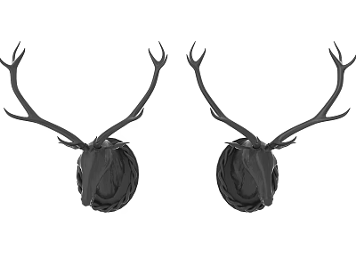 Pair of Black Deer Head Animal Wall Decor for Home Interior Decoration 3d model