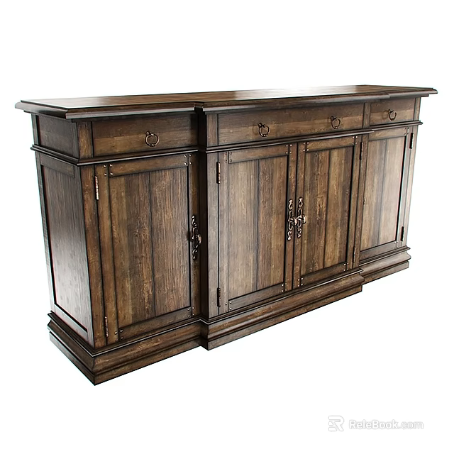 Traditional Solid Wood Entryway Side Cabinet With Drawers And Storage Cabinet Doors 3d model 
