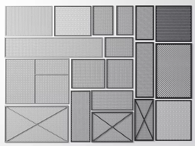 Assorted Fence Panel Designs Featuring Metal Grid Patterns And Various Shapes 3d model