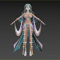 Fantasy Woman In Elaborate Outfit With Green Long Hair And Golden Accents