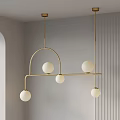 Modern Minimalist Chandelier with Golden Frame and White Spherical Bulbs in Gray Wall with Stripes