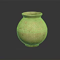 Ancient Clay Vase With Woven Pattern On Dark Reflective Background 3d model