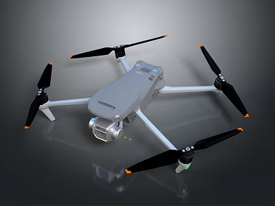 Gray Drone With Four Black Propellers And Front Camera Design 3d model