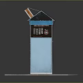 Blue Photo Booth Structure With Photos Sign Red Logo Door And Base