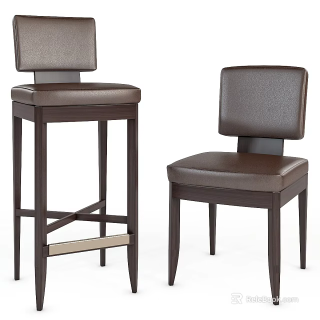 Modern Bar Stools With Leather Seats And Wooden Legs For Contemporary Home Kitchen 3d model 