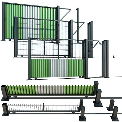 Modern Fence Design With Green Gray Panels And Metal Frame Styles 3d model