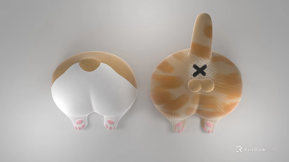 Cartoon Cat Butt Shaped Photo Spot With White Orange Colors And Pink Paws 3d model 